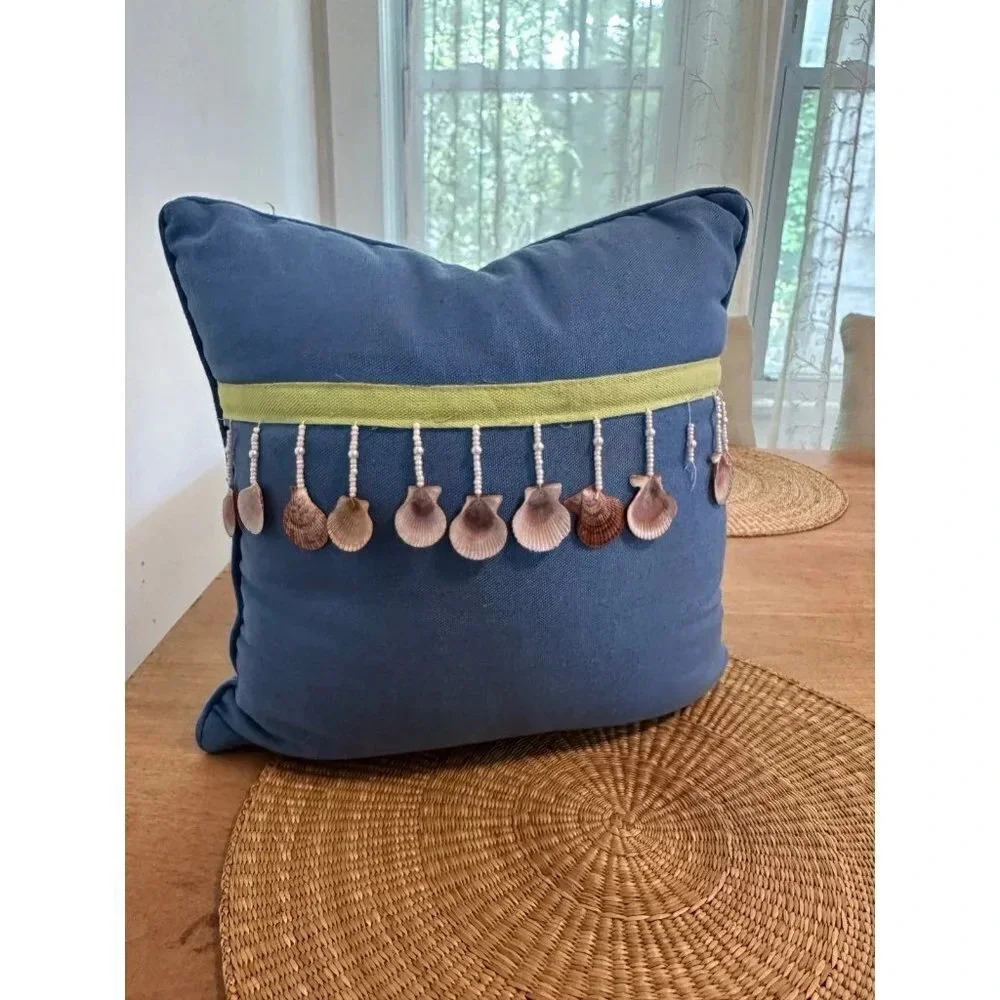 11” Blue Seashell Throw Pillow